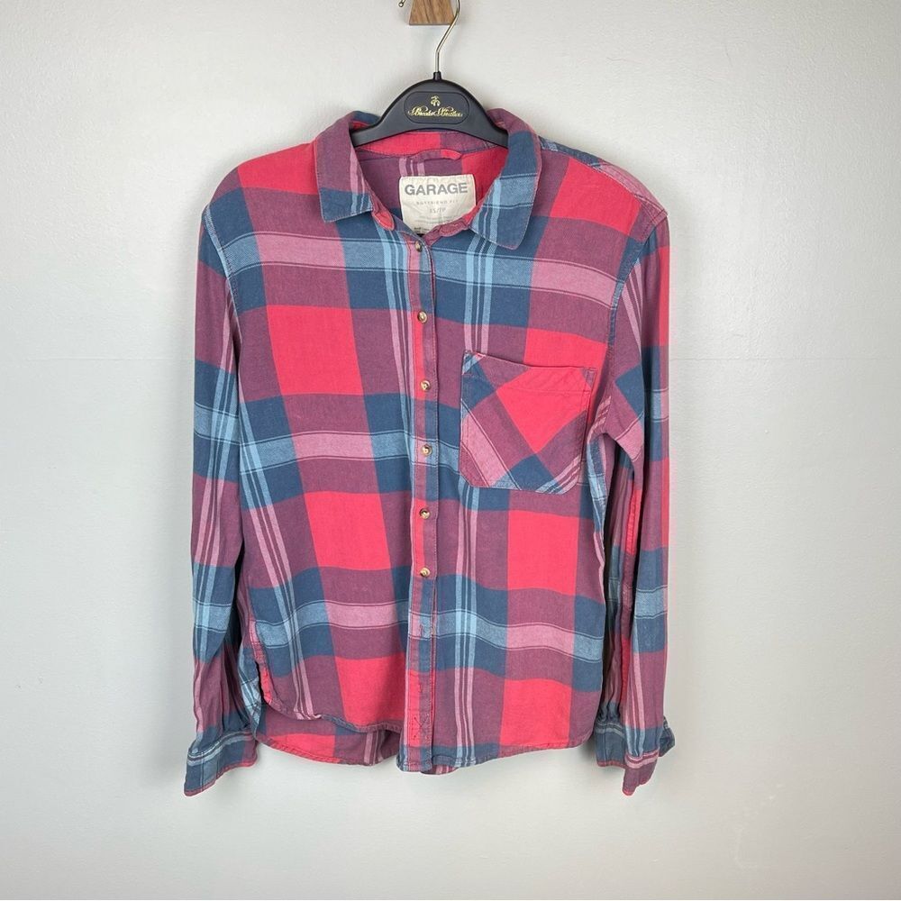 Garage Women's Boyfriend Fit Flannel Pink Blue XS
